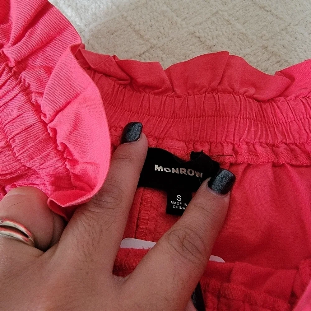 NWT Monrow Cotton Poplin Paperbag Shorts size S Fire Coral